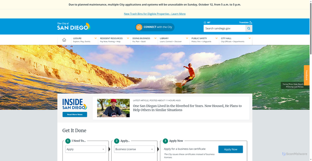 Security scan screenshot of https://www.sandiego.gov/