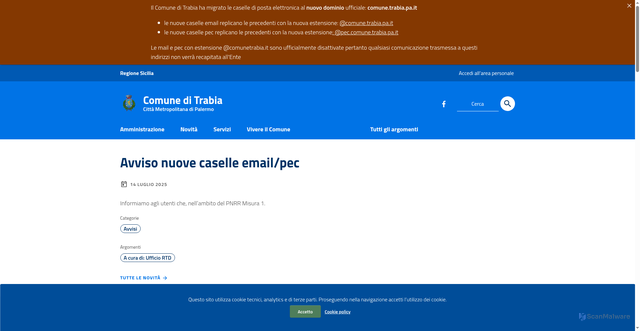 Security scan screenshot of https://www.comune.trabia.pa.it/