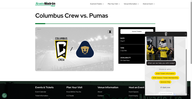 Security scan screenshot of https://scottsmiraclegrofield.com/event/columbus-crew-vs-pumas/