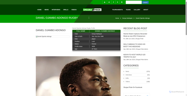 Security scan screenshot of https://shujaapride.com/teams/person/632/daniel-ojambo-adongo