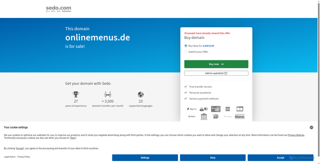 Security scan screenshot of https://onlinemenus.de/