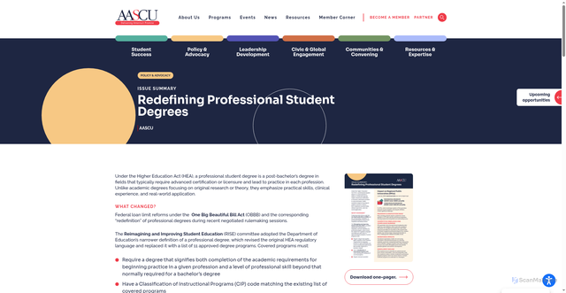 Security scan screenshot of https://aascu.org/resources/issue-summary-redefining-professional-student-degrees/