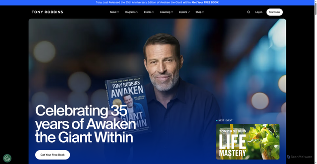 Security scan screenshot of https://www.tonyrobbins.com