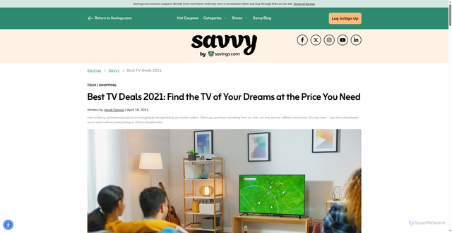 Security scan screenshot of https://www.savings.com/savvy/best-tv-deals