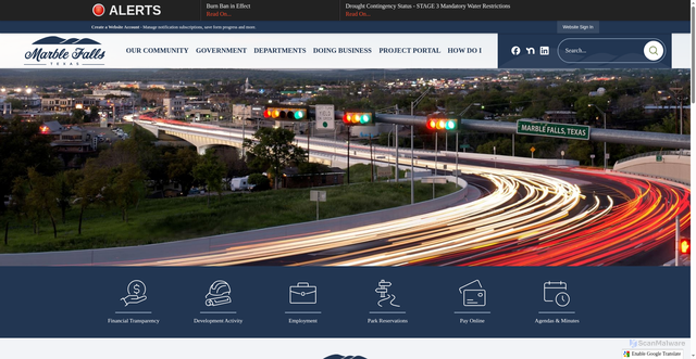 Security scan screenshot of https://marblefallstx.gov/