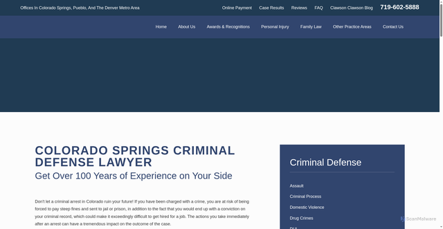Security scan screenshot of https://www.clawsonattorney.com/criminal-defense/