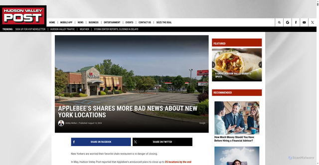 Security scan screenshot of https://hudsonvalleypost.com/applebees-shares-more-bad-news-about-new-york-locations/
