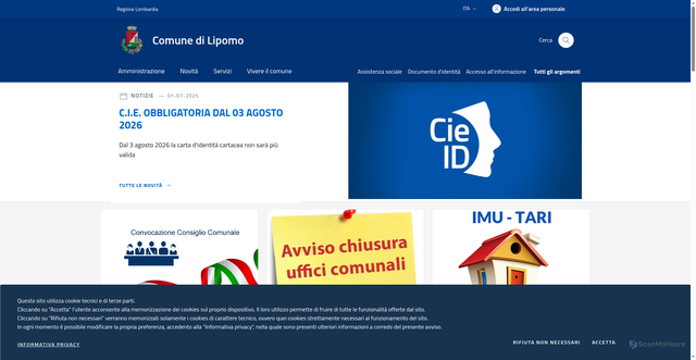 Security scan screenshot of https://www.comune.lipomo.co.it