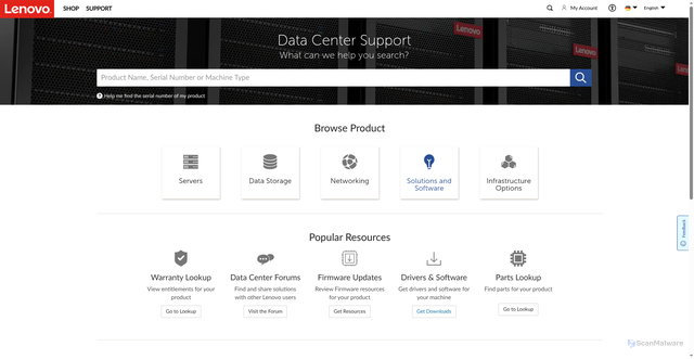 Security scan screenshot of https://datacentersupport.lenovo.com