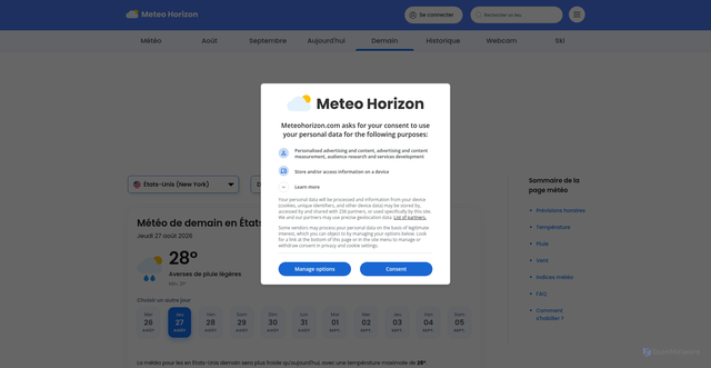 Security scan screenshot of https://www.meteohorizon.com/north-america/united-states/tomorrow