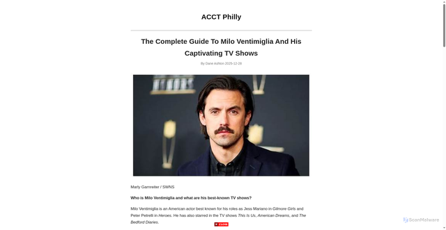 Security scan screenshot of https://license.acctphilly.org/pti/the-complete-guide-to-milo-ventimiglia-and-his-captivating-tv-shows