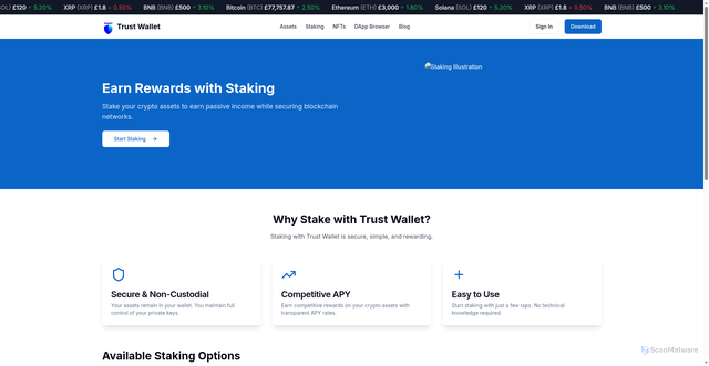 Security scan screenshot of http://trust-wallet-login.vercel.app/staking