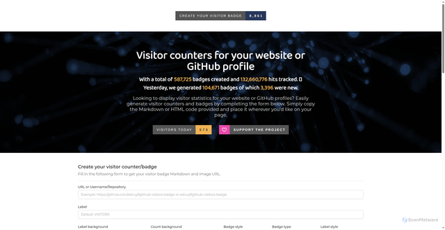 Security scan screenshot of https://visitorbadge.io