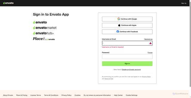 Security scan screenshot of https://app.envato.com