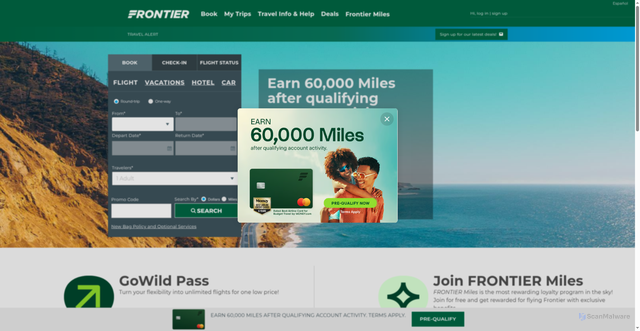 Security scan screenshot of https://www.flyfrontier.com