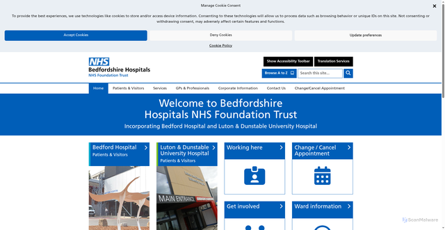 Security scan screenshot of https://www.bedfordshirehospitals.nhs.uk/