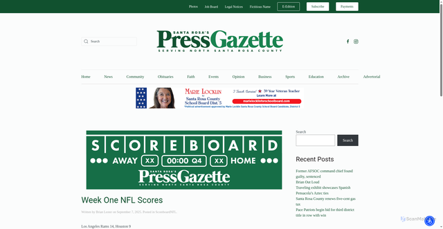 Security scan screenshot of https://srpressgazette.com/week-one-nfl-scores/