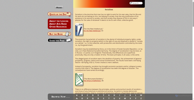 Security scan screenshot of https://aynrandlexicon.com/lexicon/socialism.html