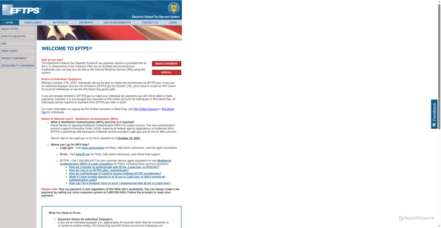 Security scan screenshot of https://www.eftps.gov/eftps/