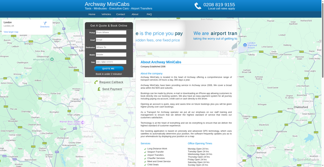 Security scan screenshot of https://archwayminicabs.online/about.html