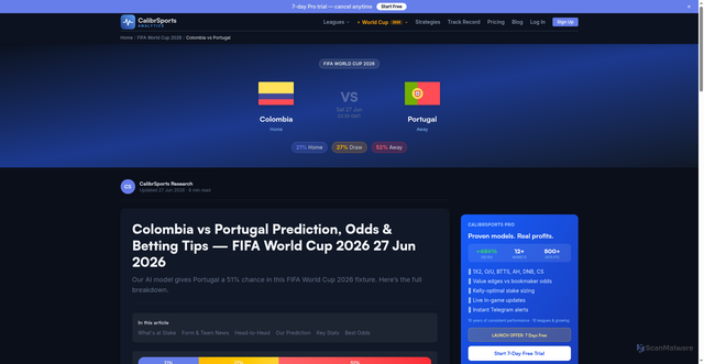 Security scan screenshot of https://www.calibrsports.com/matches/colombia-vs-portugal-19609147