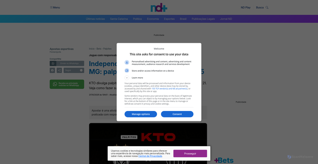 Security scan screenshot of https://ndmais.com.br/bets/palpites/independiente-del-valle-x-atletico-mg-palpites/