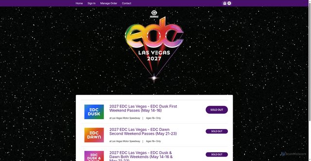 Security scan screenshot of https://edclasvegas.frontgatetickets.com/
