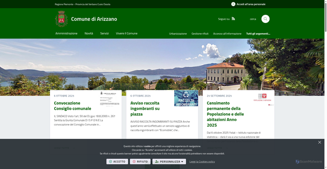 Security scan screenshot of https://www.comune.arizzano.vb.it/it-it/home