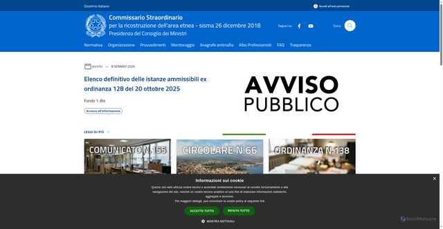 Security scan screenshot of https://www.commissariosismaareaetnea.it/