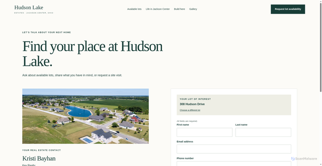 Security scan screenshot of https://hudsonlakeestates.com/contact?lot=hudson-308