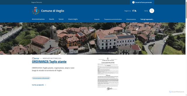 Security scan screenshot of https://www.comune.veglio.bi.it/