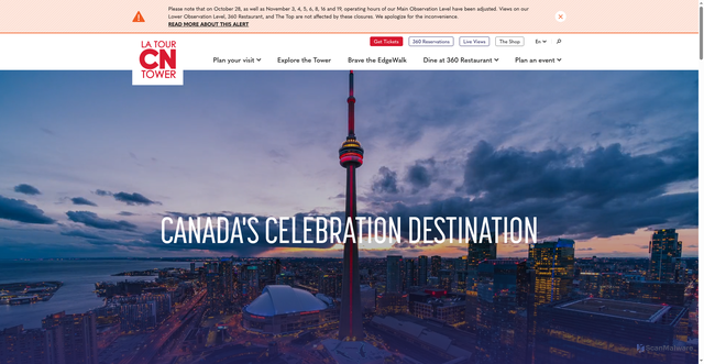 Security scan screenshot of https://www.cntower.ca/