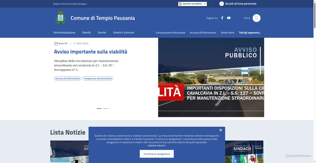 Security scan screenshot of https://comune.tempiopausania.ss.it/