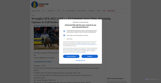 Security scan screenshot of https://www.universalhub.com/2025/wrangler-nfr-2025-live-tv-channel-start-time-streaming-options-full
