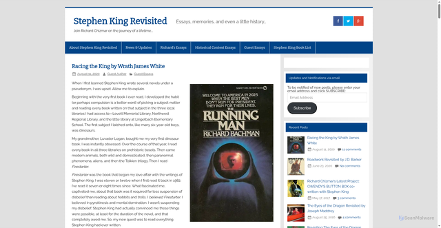 Security scan screenshot of http://www.stephenkingrevisited.com/