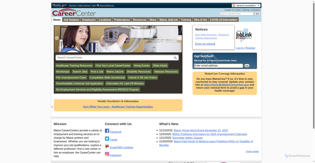 Security scan screenshot of https://www.mainecareercenter.com/