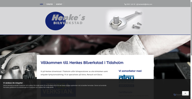 Security scan screenshot of https://henkesbilverkstad.se
