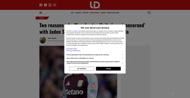 Security scan screenshot of https://utddistrict.co.uk/two-reasons-why-manchester-united-are-concerned-with-jadon-sanchos-struggles-at-aston-villa/23/10/2025/