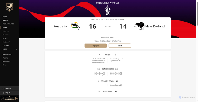 Security scan screenshot of https://www.nrl.com/draw/rugby-league-world-cup/2022/semi-finals/game-1/