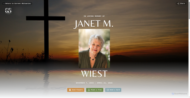 Security scan screenshot of https://www.siplerfuneralhome.com/obituaries/janet-wiest