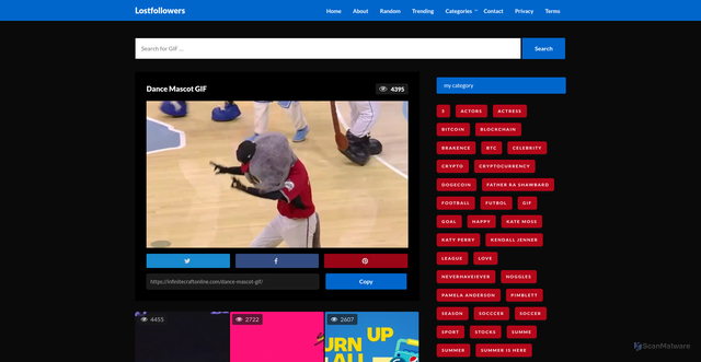Security scan screenshot of https://infinitecraftonline.com/dance-mascot-gif/