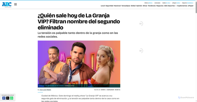 Security scan screenshot of https://abcnoticias.mx/show/2025/10/26/quien-sale-hoy-de-la-granja-vip-filtran-nombre-del-segundo-eliminado-264193.html