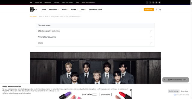 Security scan screenshot of https://thehoneypop.com/2026/04/09/full-bts-setlist-arirang-world-tour/