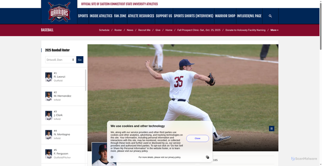 Security scan screenshot of https://gowarriorathletics.com/sports/baseball/roster/dan-driscoll/5634