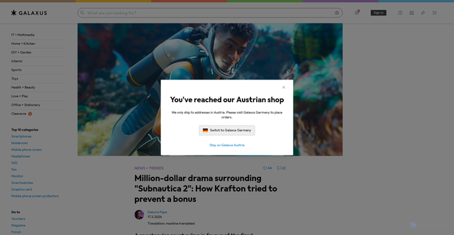 Security scan screenshot of https://www.galaxus.at/en/page/million-dollar-drama-surrounding-subnautica-2-how-krafton-tried-to-prevent-a-bonus-41961