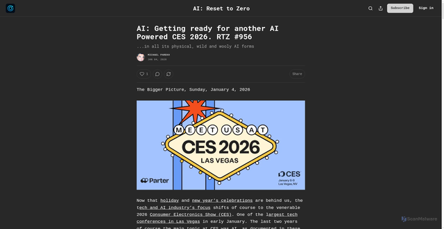 Security scan screenshot of https://michaelparekh.substack.com/p/ai-getting-ready-for-another-ai-powered