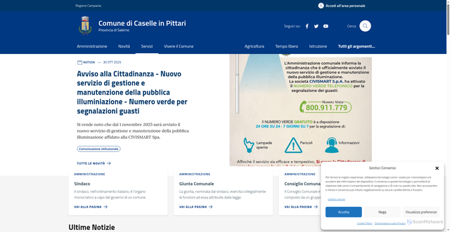 Security scan screenshot of https://comune.caselleinpittari.sa.it/
