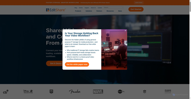 Security scan screenshot of https://editshare.com