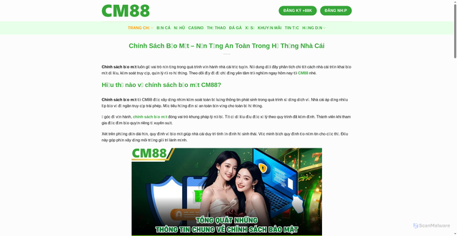 Security scan screenshot of https://cm88-pro.com/chinh-sach-bao-mat/