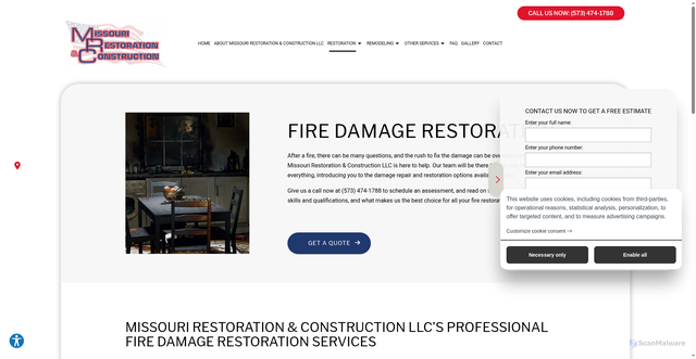 Security scan screenshot of https://mo-restoration.com/restoration/fire-damage-restoration/
